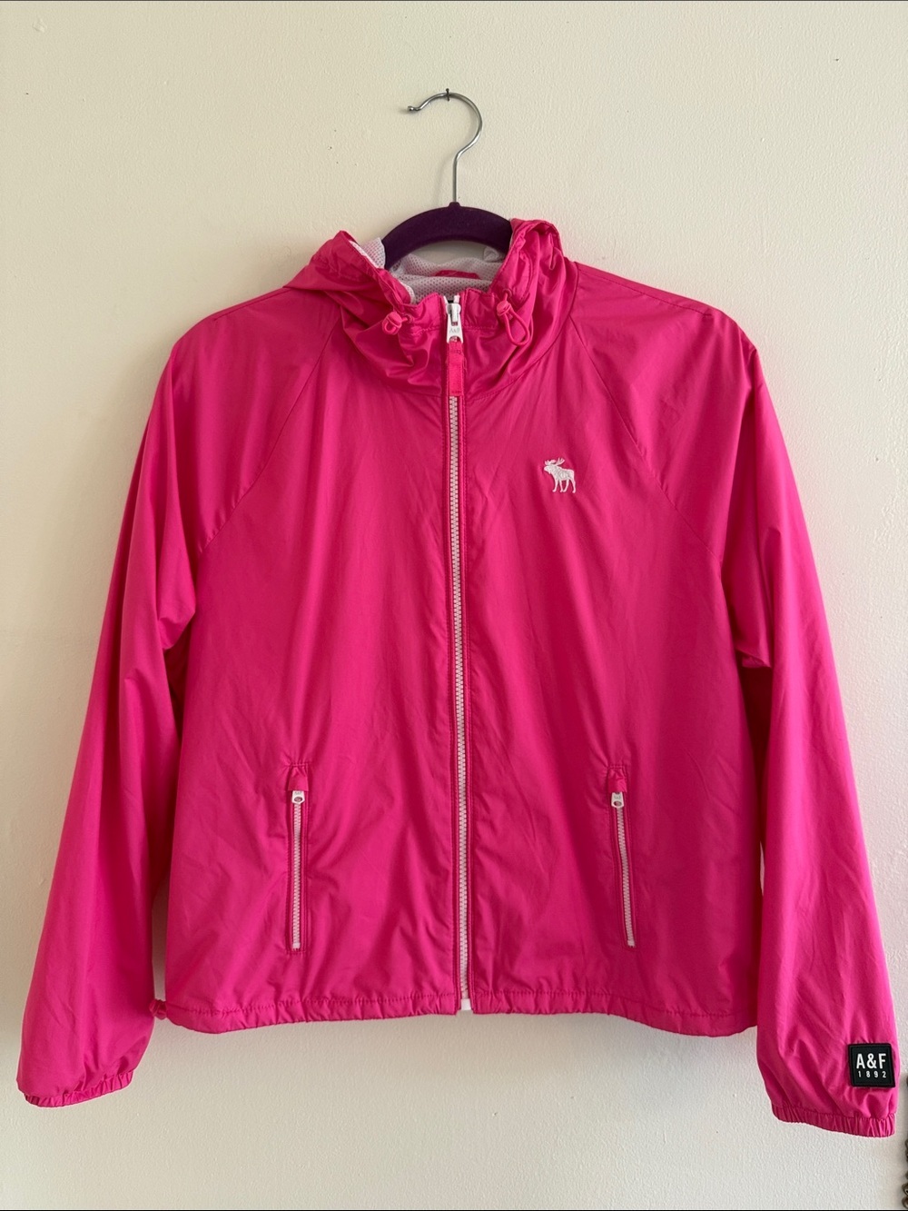 Abercrombie & Fitch Hot Pink Packable Windbreaker Jacket Size Medium-NWOT